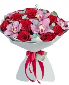 Orchids & Red Roses. 7 sizes bouquets