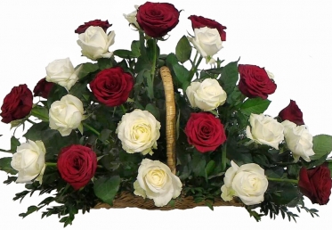 Red and White Roses Mourning Basket